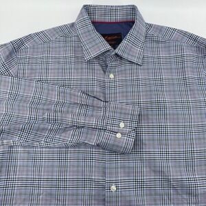 Egara Mens XL Slim Fit Stretch Non Iron Plaid Dress Shirt Blue Cotton